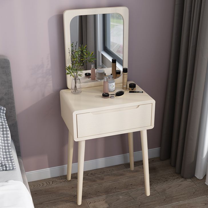 Scandinavian Makeup Vanity Desk Table in White and Brown for Bedroom