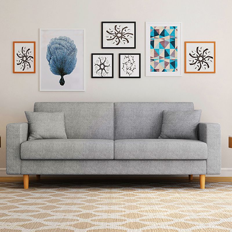 Contemporary Fabric Sofa 3-seat Square Arm Sofa with 2 Pillows