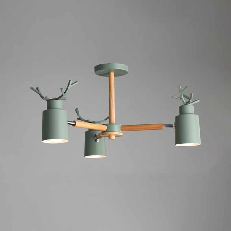 Nordic Macron Antler Chandelier Metal Pendant Lighting Fixtures with Wood for Child Room