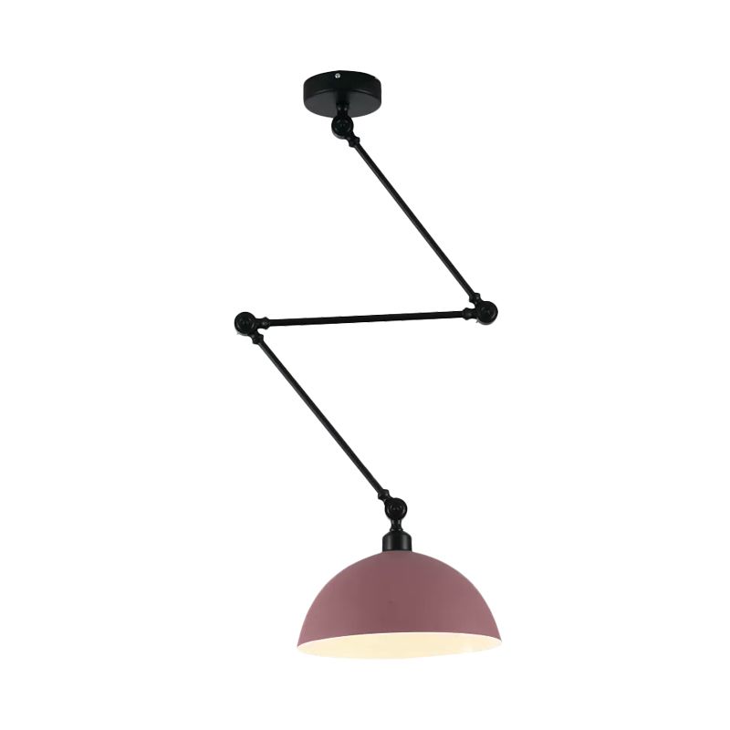 Swing Arm Suspension Pendant Light Macaron Iron Single Dining Table Hanging Lamp with Green/Red Bowl Shade