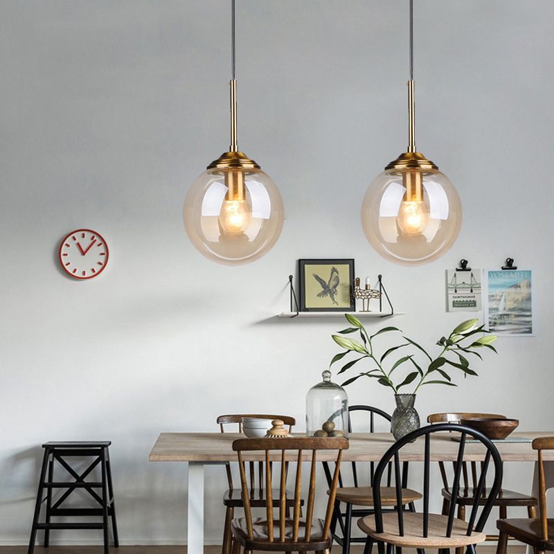 Luces colgantes de sombra esférica de vidrio estilo moderno 1 cabezal colgante de montaje colgante para la cama