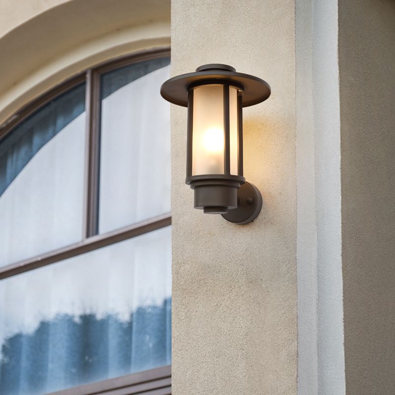 Retro Frosted Glass Shade Wall Light Geometric 1 Light Wall Sconce for Outdoors