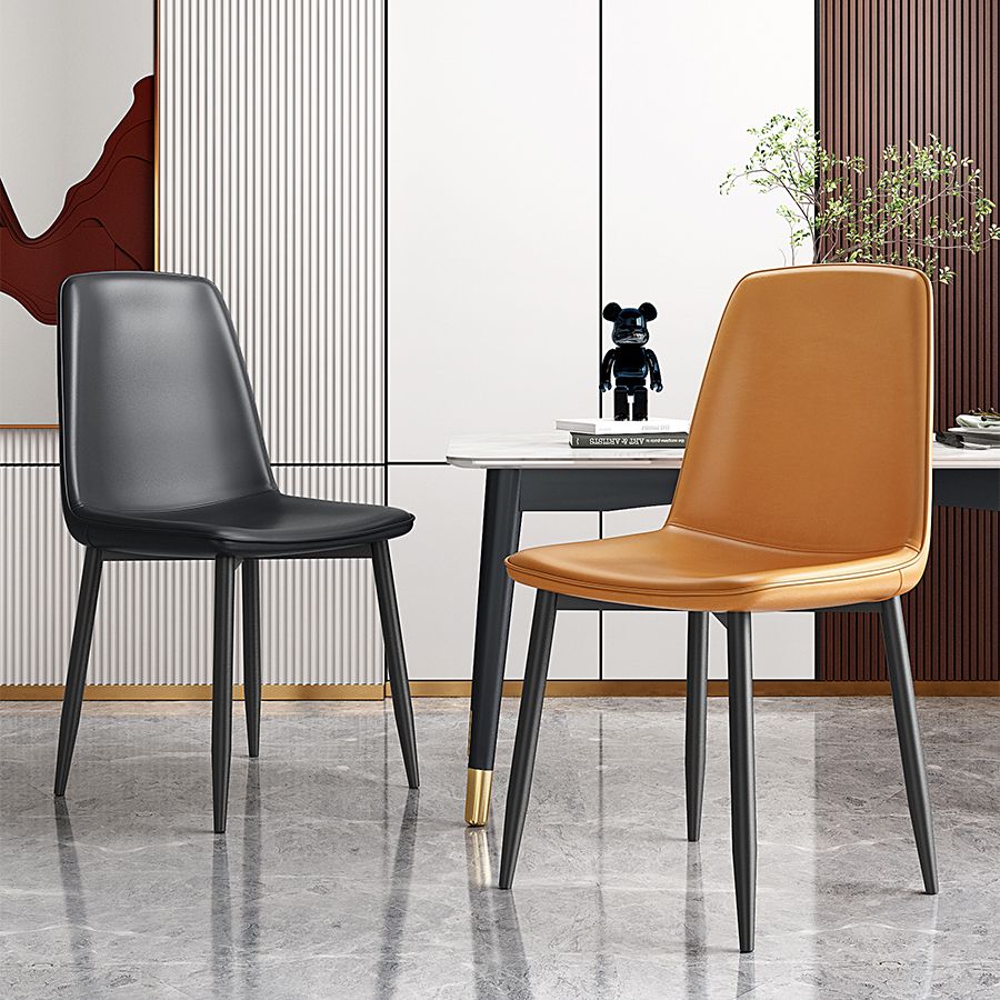 Home Scandinavian Side Chair Solid Back Metal Dining Room Chair with Black Legs
