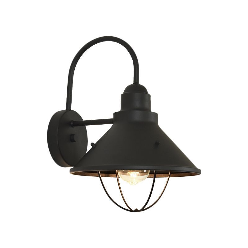 1 Bulb Wall Mounted Light Antique Conic Metallic Wall Lighting Fixture in Black for Lodge