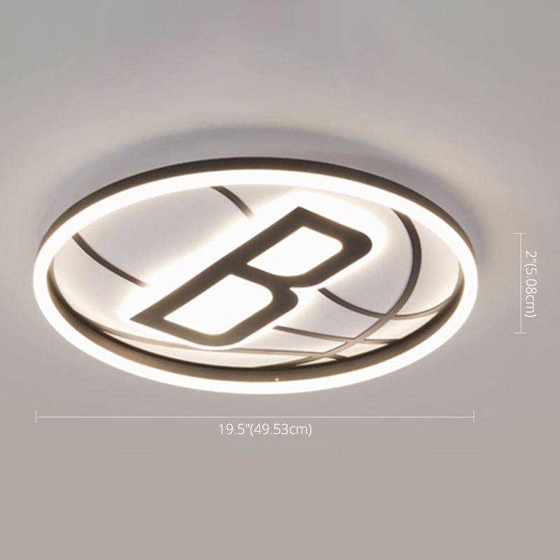 Black and White Basketball Flush Lamp Kids Acrylic LED Ceiling Light for Boys Bedroom