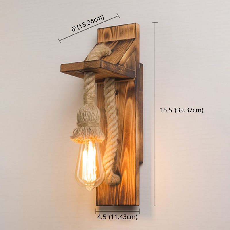 American Rustic Wall Sconce Wooden Natural Rope Sconce Light for Restaurant Coffee Shop