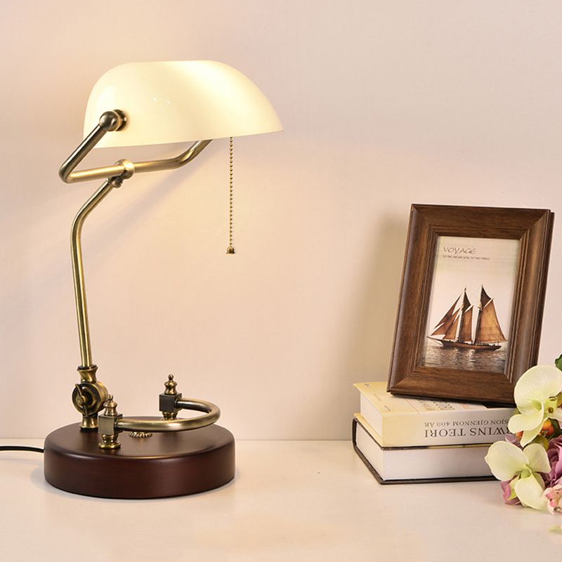 1 Bulb Pull Chain Night Lamp Vintage Green/White Glass Table Light with Swivel Shade for Living Room