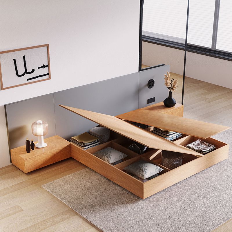 Lift Up Storage Panel Bed Rectangular Panel Platform Bed Natural