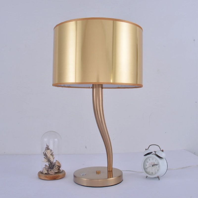 Gouden afwerking drum nachttafel licht modernistisch 1-licht stof nachtkastje lamp voor woonkamer