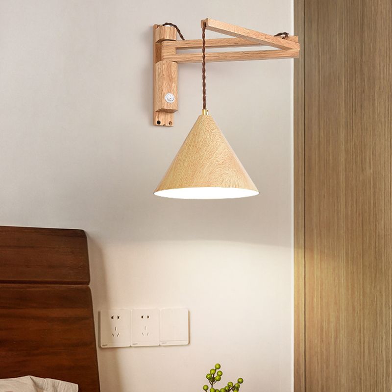 Modern Wooden Shade Wall Lighting Fixtures 1-Light Wall Lamp for Bedroom