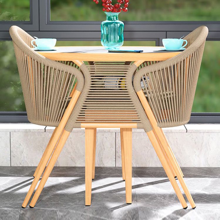 Boho Stone Top Dining Table Set 1/3 Pcs Outdoor Wicker Dining Set