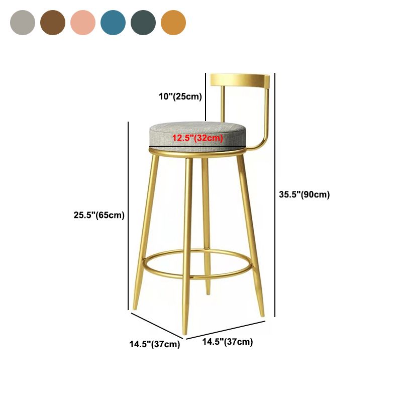 Glam Backrest Armless Counter Stool Iron Cafe Bar Stool with Pedal and Cushion