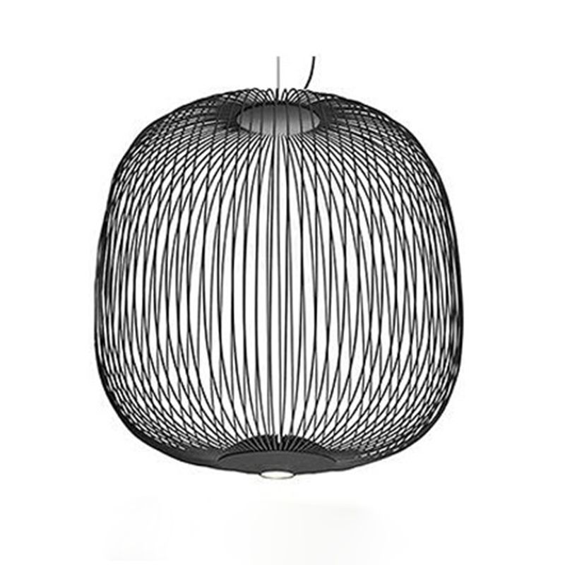 Oval Forged Iron Cage Pendant Lighting Modern Minimalist LED Hanging Lamp for Living Room
