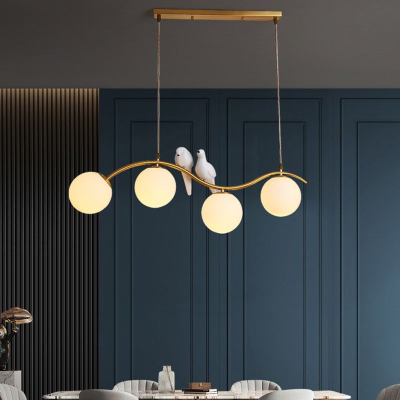 Industrial Style Globe Shape Island Lights Metal 3/4 Lights Pendant Light in Gold