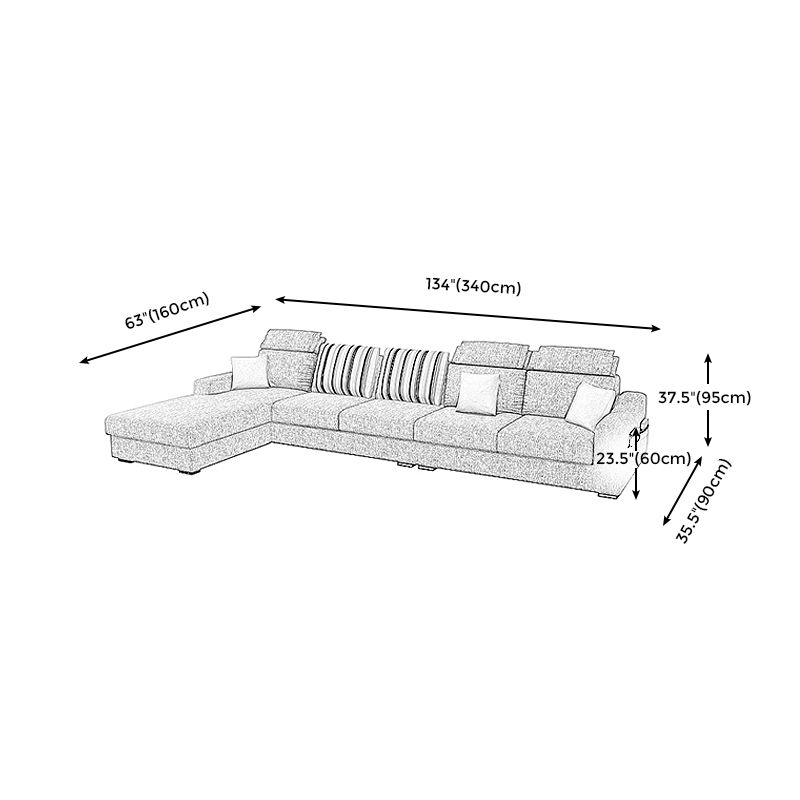 Grey Contemporary Sloped Arm Sofa with Bolster Pillows for Living Room