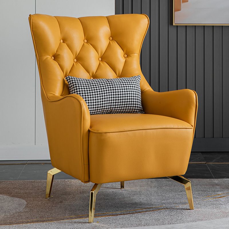 Glam Faux Leather Arms Included with Pillow Fixed Back Lounge Chair