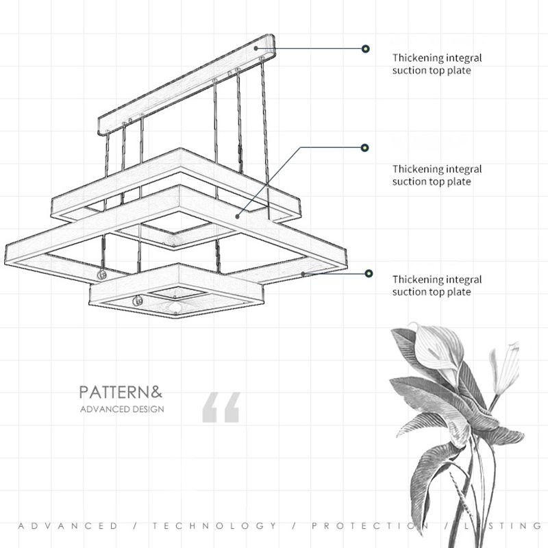 3-Tier Square LED Pendant Light Modern Metal Coffee Finish Chandelier for Living Room