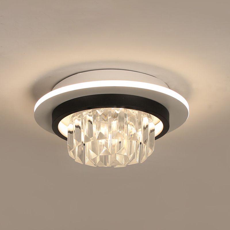 Modern Round/Square Ceiling Light Crystal Rectangle LED Corridor Flush Mount Lamp Fixture in Black