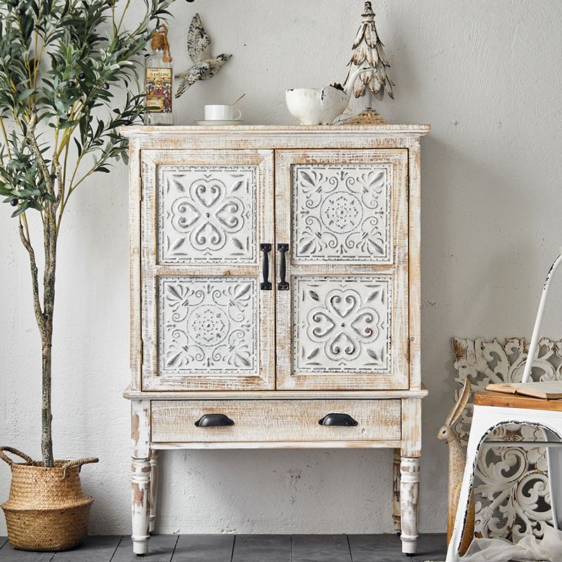 Industrial Wood Accent Cabinet White Accent Cabinet in Distressed Finish