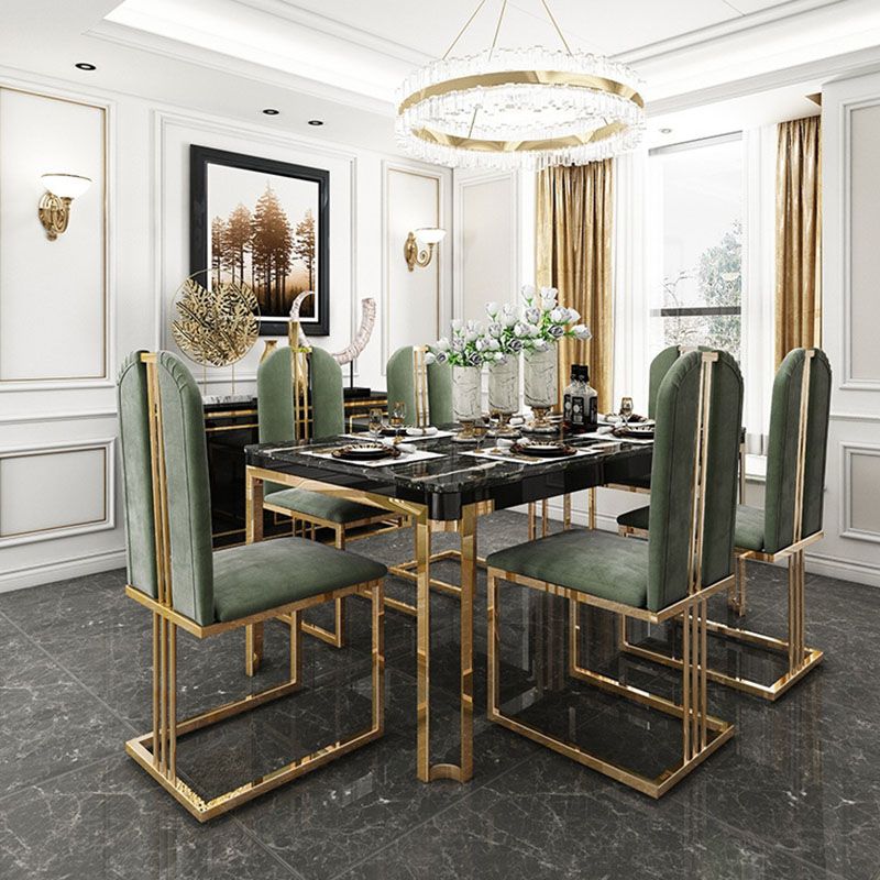 Rectangle Stone Top Dining Table Traditional Luxury Table with 4 Legs