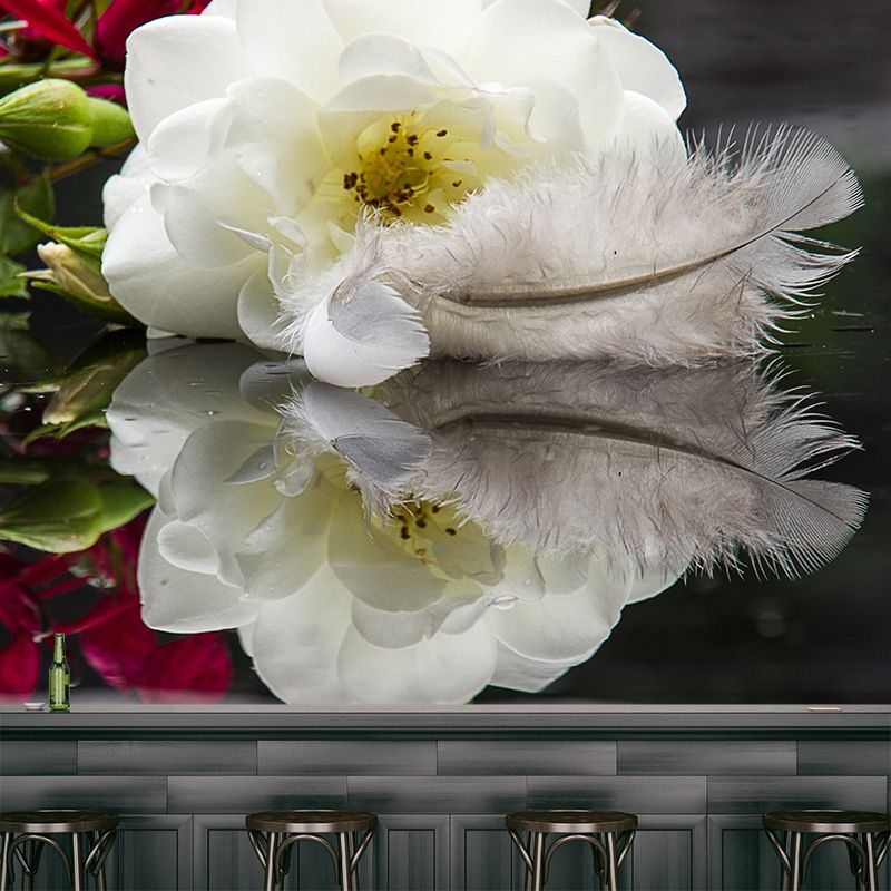 Photography Horizontal Light Feather Mural Wallpaper Wall Covering for Dining Room