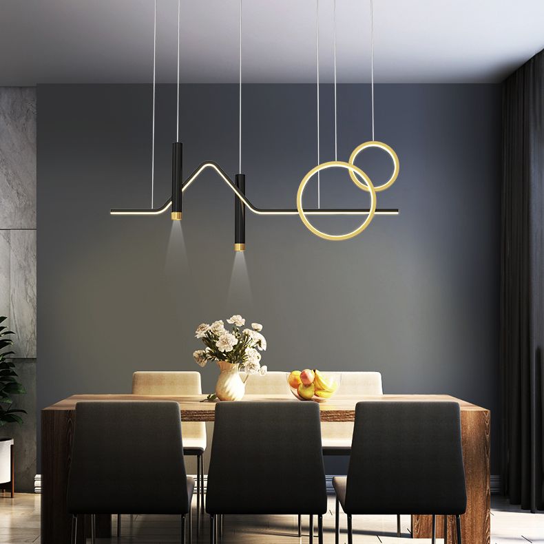 Luce a ciondolo a Linear Isola LED in ferro battuto in moderna luce gel di silice in stile di lusso in nero e oro