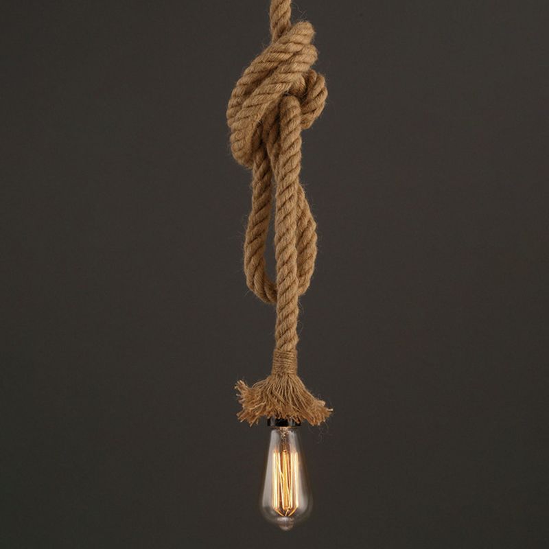 Single Light Hemp Rope Pendant Light Industrial Style Bare Bulb Coffee Shop Decorative Lighting Fixture