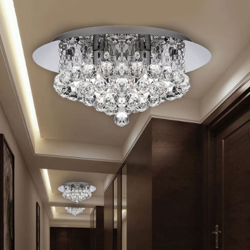 Cascading Flush Mount Light Contemporary Crystal 3/4/6 Lights Chrome Ceiling Light, 8"/14"/19.5" Wide