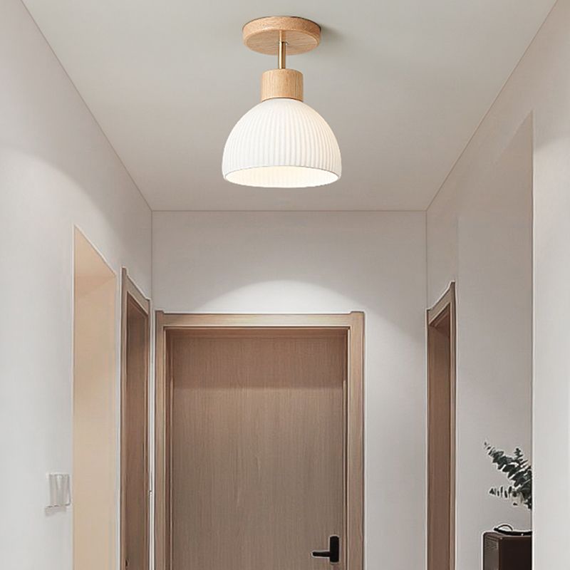 Contemporary Glass Shade Semi Flush Wooden Semi Mount Lighting for Living Room