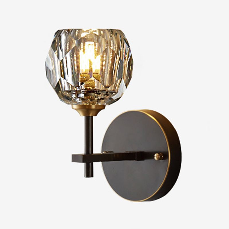 Ball Shape Sconce Light Fixture Post-Modern Style Beveled Crystal Wall Lights