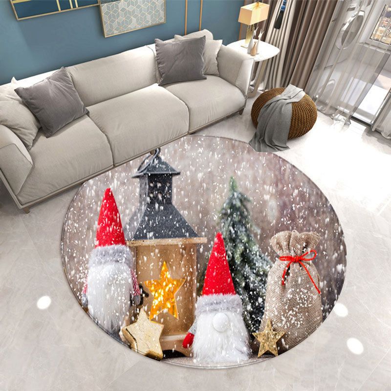 Round Christmas Print Carpet Polyester Modern Rug Stain Resistant Area Carpet for Living Room