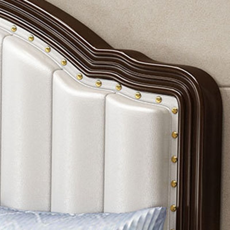 Contemporary Bed Frame Rubber Wood Panel Bed with Upholstered Headboard