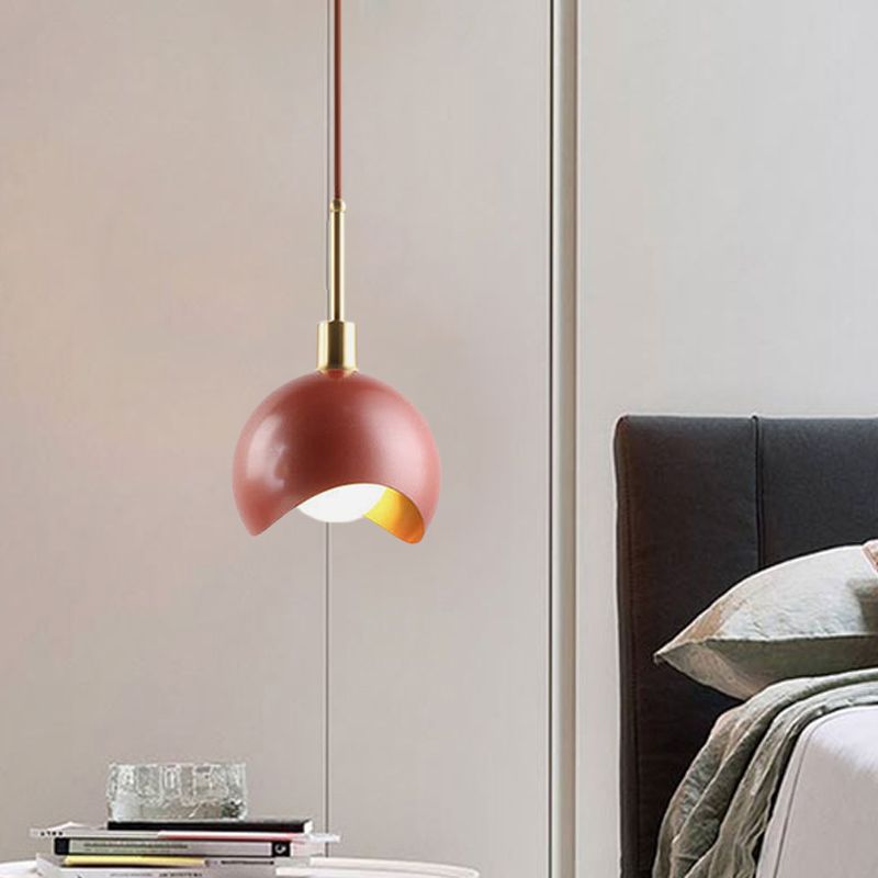 Red Quarter Sphere Pendant Lamp Designer Single Metal Suspension Light with Waveform Edge