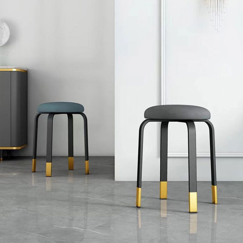 Modern Ottoman Fabric Upholstered Solid Color Metal Frame Round Ottoman