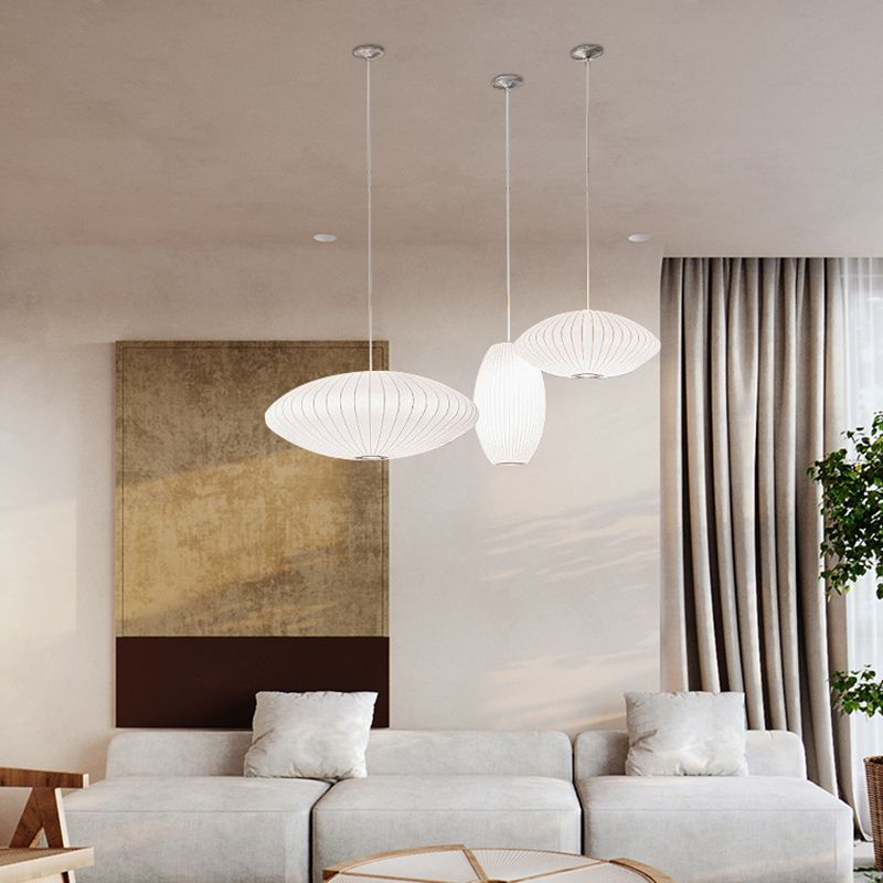 1-Light Fabric Hanging Ceiling Lights Modern Style White Ceiling Pendant Lighting