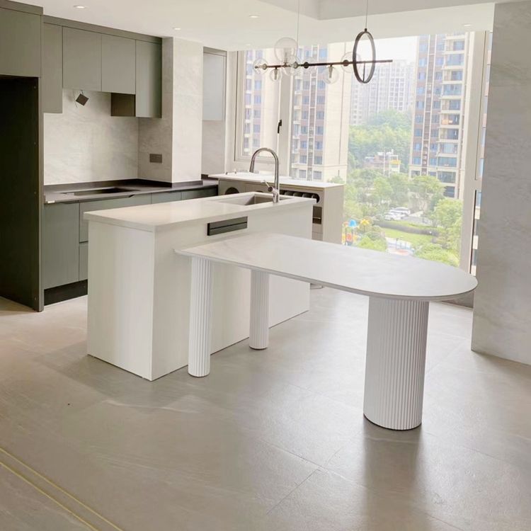 Oval Sintered Stone Dining Table Modern White-black Furniture with Double Pedestal Base