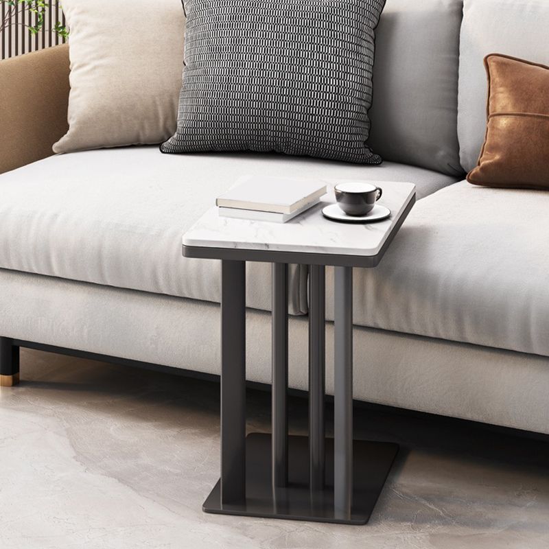 Contemporary Black Slate Top End Table 21.65" Tall C-shape Side Table