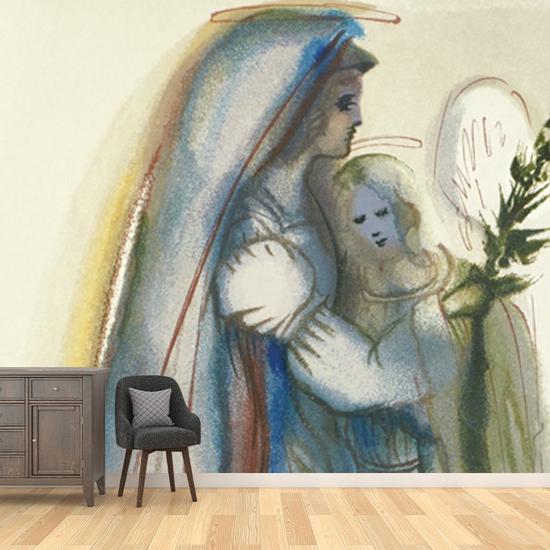 Full Size Lover Wall Mural Decal for Home Religious Wall Covering in Aqua, Waterproof
