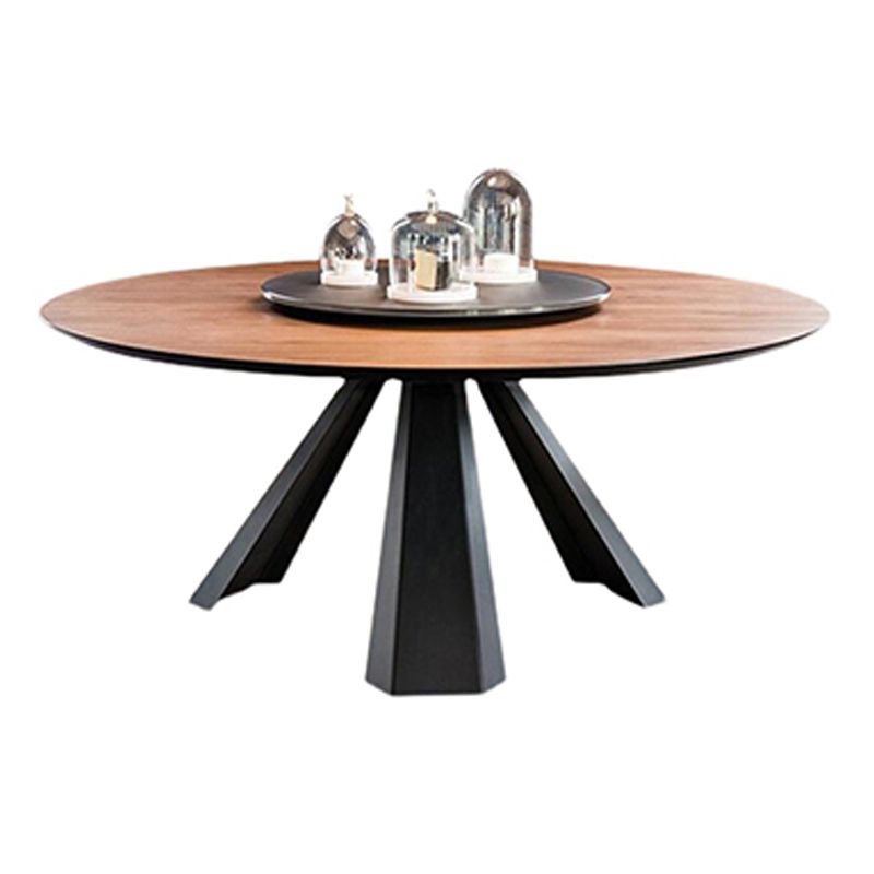 Round Folding Table in Brown Modern Solid Wood Convertible Dining Table