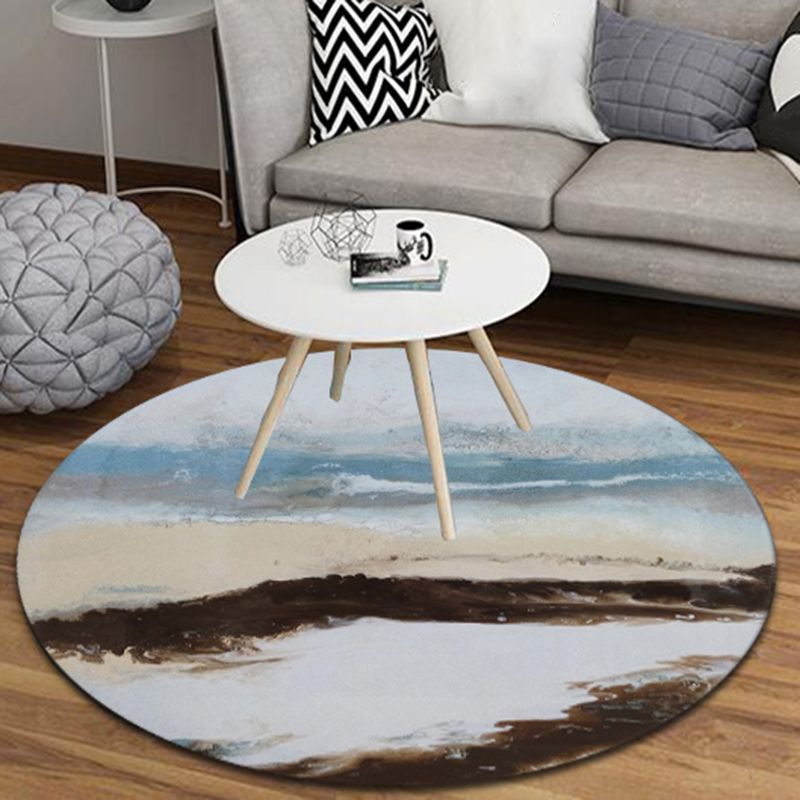Round Grey Tone Simple Area Rug Polyester Ink Traces Rug Non-Slip Backing Indoor Rug for Living Room