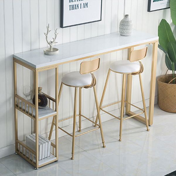 Glam1/2/3 Pieces Bar Table Set Rectangle Marble Counter Table with High Stools