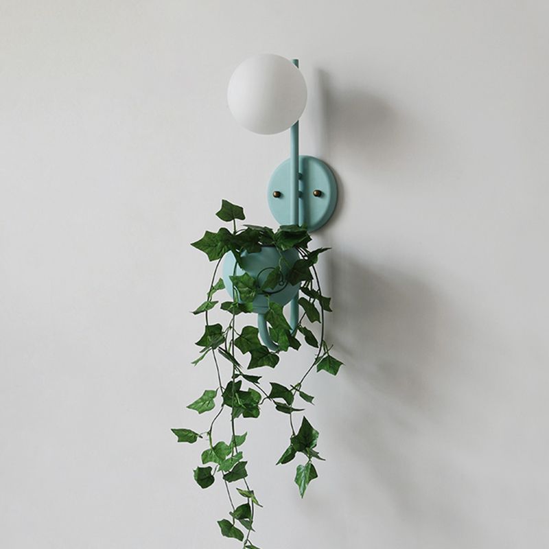 Nordic Style Iron Wall Lamp Ball Shape Wall Light for Bedroom (Included Plant)