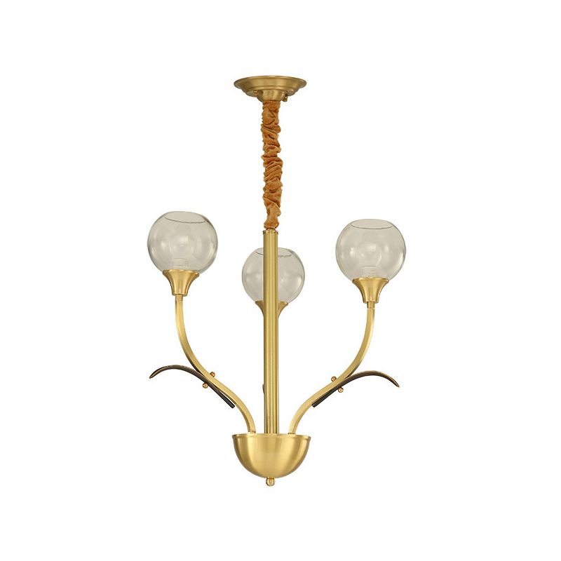 Brass Ball Ceiling Chandelier Nordic Clear Glass 3/6 Heads Hanging Light Fixture for Living Room