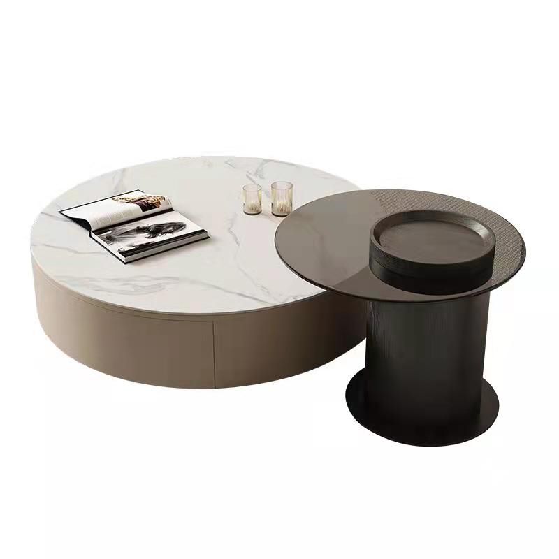 Round White Coffee Table Slate Coffee Table with Storage Drawers