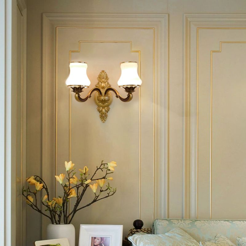2-Lights Geometric Wall Sconce Modern Simple Style Glass Wall Lighting in Gold