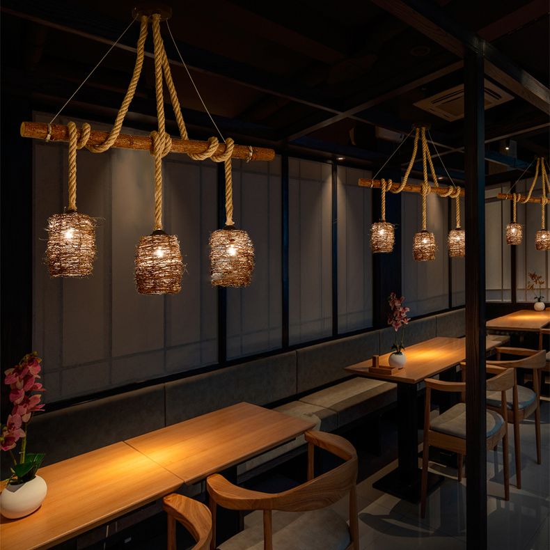 Linear Chandelier Natural Manila Rope Light Vintage Creative Shop Light Room Light