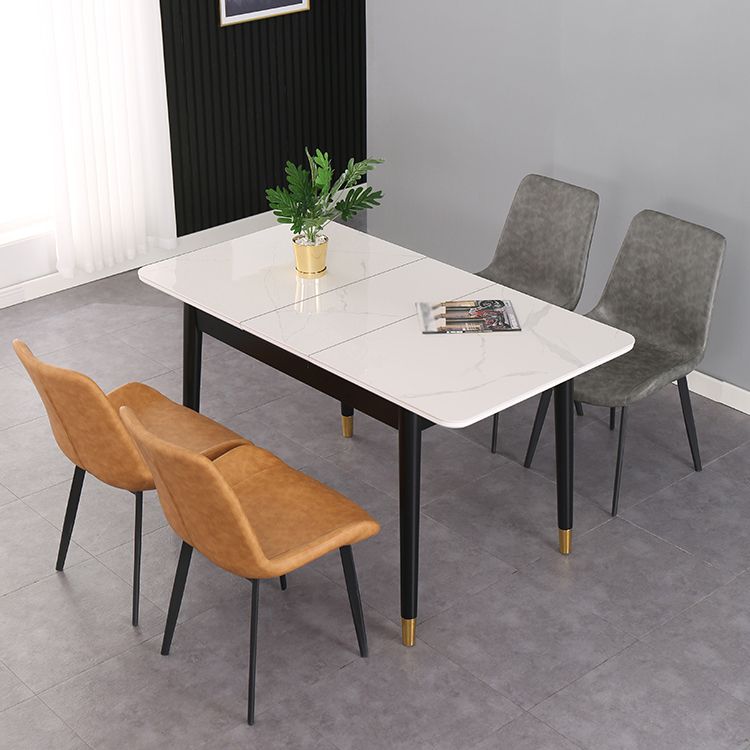 Table de salle à manger rectangulaire contemporaine Table de salle à manger en pierre frittée avec 4 pieds noirs