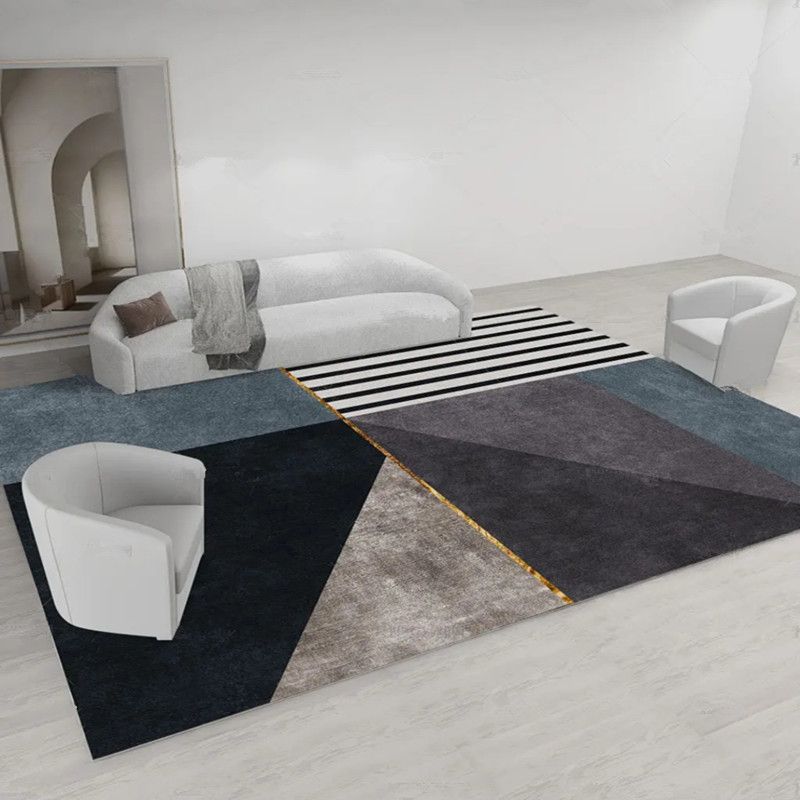 Navy Modern Area Carpet Geometric Pattern Polyester Area Rug Non-Slip Backing Rug for Living Room
