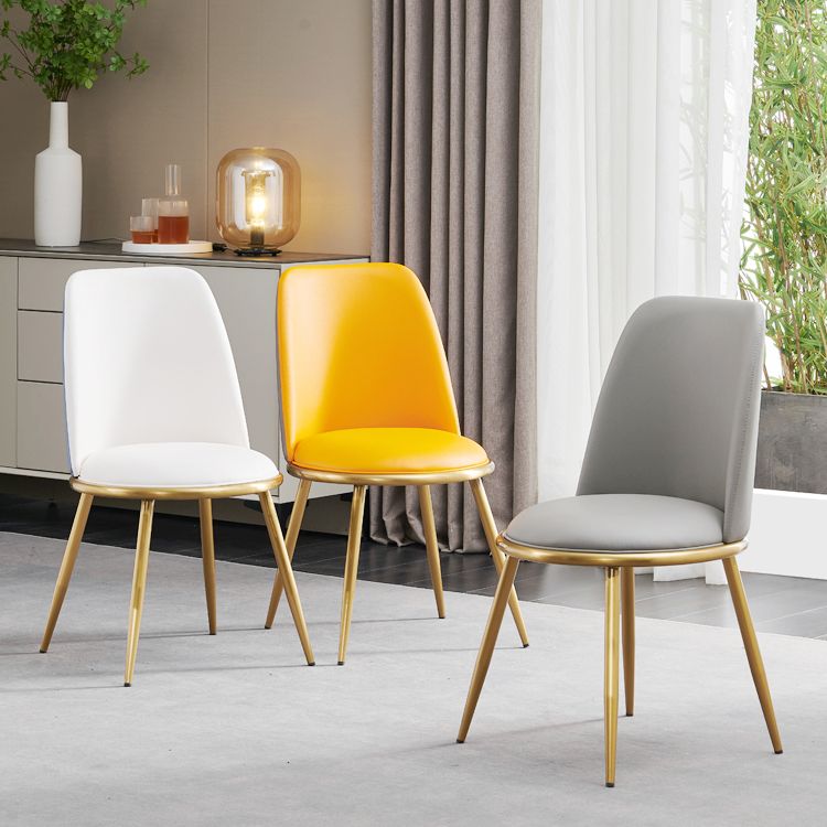 Glam faux lederen eetkamerstoel armloze metalen eetkamerstoelen voor thuisgebruik