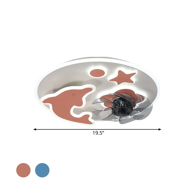 Luz del ventilador de delfín de 7 cuchillas y techo estrella de la lámpara Semi Flush LED de LED de color rosa/azul, de 19.5 pulgadas de ancho